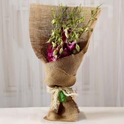 Jute Wrapped 6 Purple Orchids Bunch
