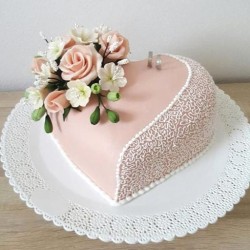 Heart Shaped Engagement Fondant Cake	
