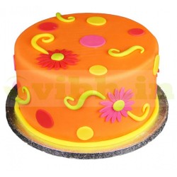 Orange Floral Theme Fondant Cake	