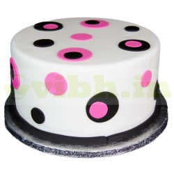 Pink Black Polka Dot Fondant Cake	
