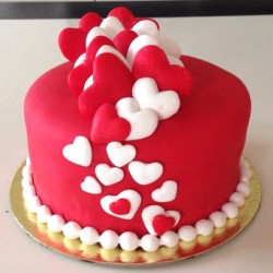 Red & White Heart Fondant Cake	