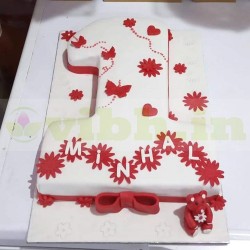 One Number Shape Fondant Cake	