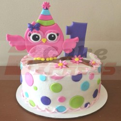 Owl Theme First Birthday Cake	