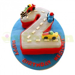 2 Number Car Race Fondant Cake 2 Number Car Race Fondant Cake