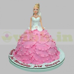 White & Pink Barbie Fondant Cake	