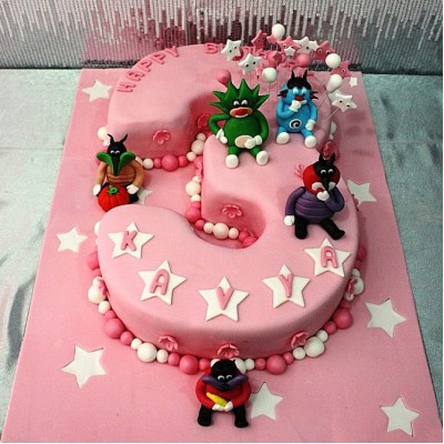3 Number Oggy & Cockroaches Pink Cake 3 Number Oggy & Cockroaches Pink Cake