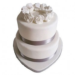2 Tier White Fondant Cake	