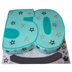 50 Number Blue Star Fondant Cake	