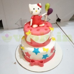 Hello Kitty Theme 2 Tier Fondant Cake	