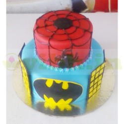 Spiderman & Batman Theme Fondant Cake	