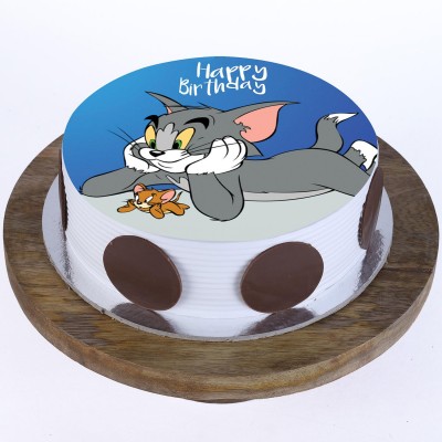 Classic Tom & Jerry Pineapple Round Photo Cake
