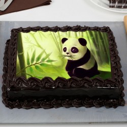Cute Panda Chocolate Rectangle Photo Cake