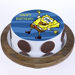 Happy Spongebob Pineapple Round Photo Cake