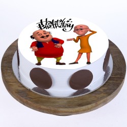 Motu Patlu Pineapple Round Photo Cake