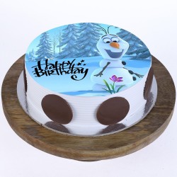 Olaf The Snowman Pineapple Round Photo Cake