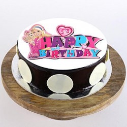 Pink Barbie Chocolate Round Photo Cake