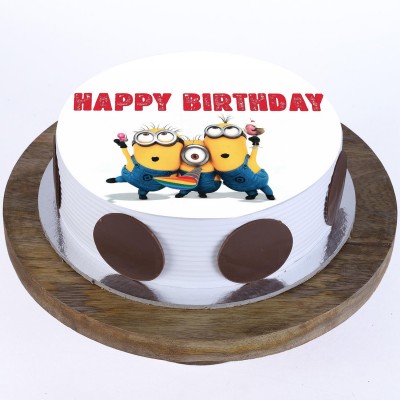 Quirky Minions Pineapple Round Photo Cake