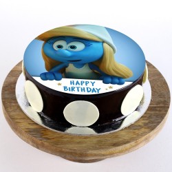 Smurfette Chocolate Round Photo Cake