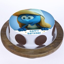 Smurfette Pineapple Round Photo Cake