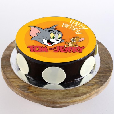 Tom & Jerry Chocolate Round Photo Cake