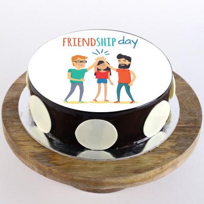 Friendship Day Special Round Chocolate Photo Cake