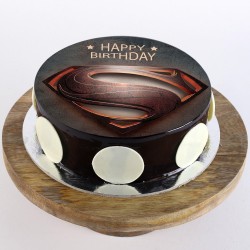 Superman Logo Chocolate Round Photo Cake