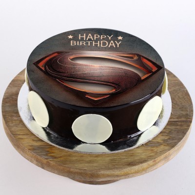 Superman Logo Chocolate Round Photo Cake